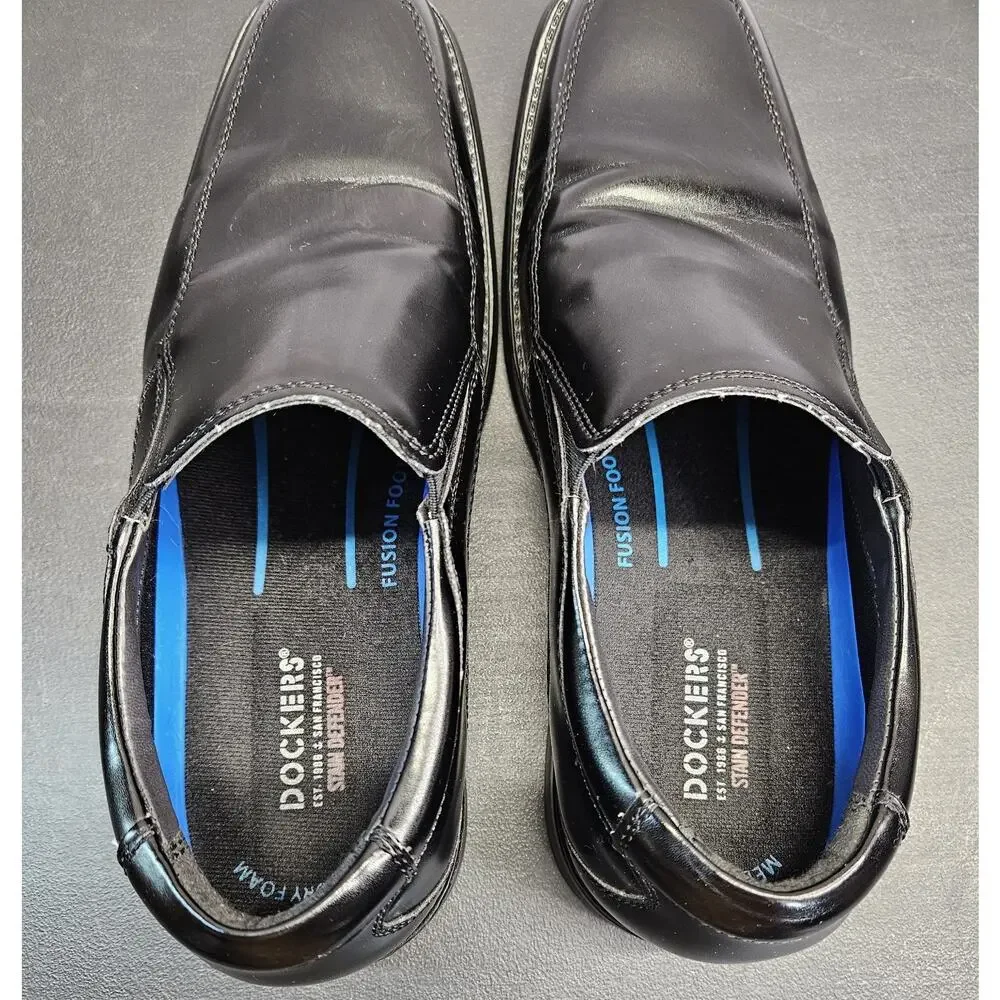 Dockers Lawton Slip Resistant Black Leather Dress Shoes Mens 9M Work Loafers EUC